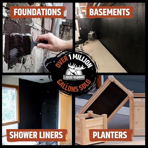 Liquid Rubber Basement and Foundation Repair Sealant - Waterproof Concrete Sealer & Crack Filler - Flexible Coating for Indoor & Outdoor Use - Waterproofing Paint - Black, 2.5 Gallon