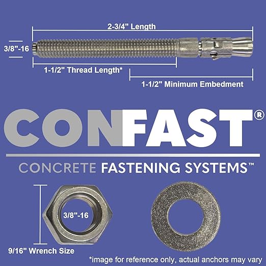 CONFAST 3/8" x 2-3/4" Wedge Anchor Zinc Plated (Box of 50)