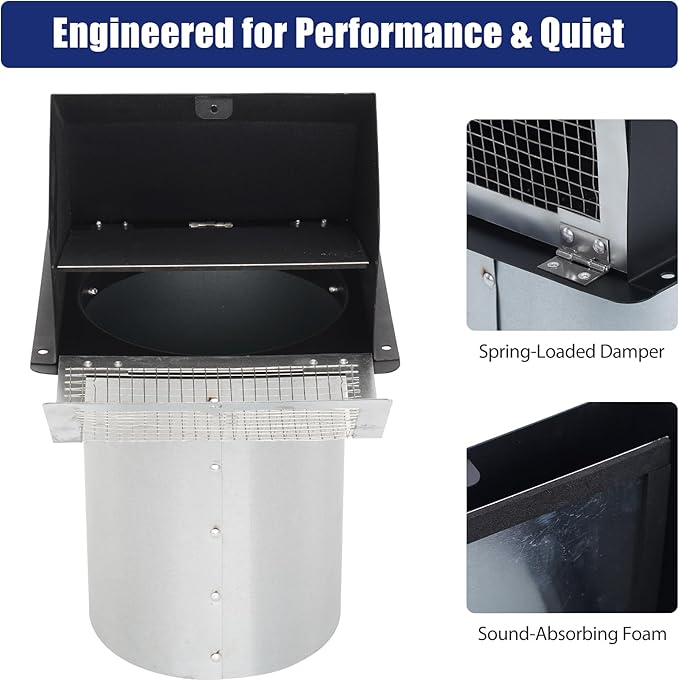 8 Inch Dryer Vent Cover Outside, Black Wall Dryer Vent Cap, No-Pest Metal Vent Covers For House Exterior