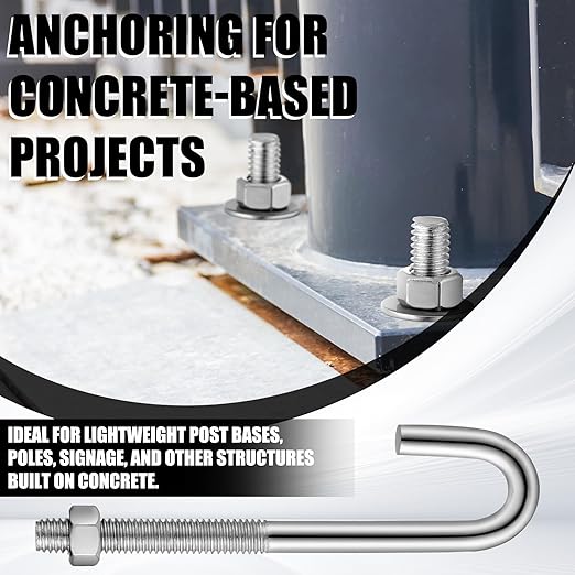 10 Pcs Anchors Bolts 3/8-16 x 5 Inches Concrete J Bolts Cement Post Anchor Bolts Fastener with Nut Washer Bracket Outdoor Hardware for Concrete Pad Pouring Wood Projects (Stainless Steel)