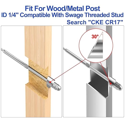CKE 50 Pack Cable Railing Kit, 4x4 Swage Threaded Stud Tension End Fitting Terminal for 1/8" Cable Deck Railing, T316 Stainless Steel Cable Railing Hardware Tensioner for 4x4, 2x2 Wood Metal Post CR06