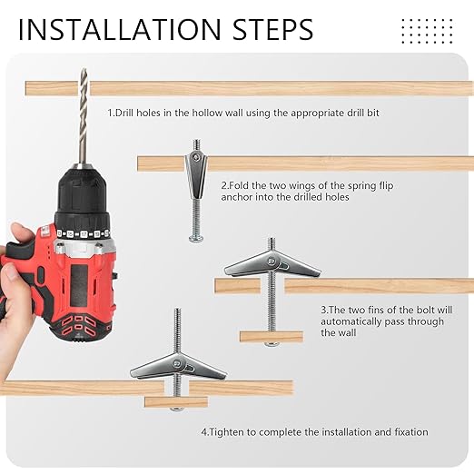 28 Sets Hollow Wall Anchors, Toggle Bolts, Wing Nuts Heavy Duty Metal Drywall Anchor Kit 3 Sizes Butterfly Anchors and Screws for Drywall Ceiling Hang Shelves Hollow Wall (1/8, 3/16, 1/4)