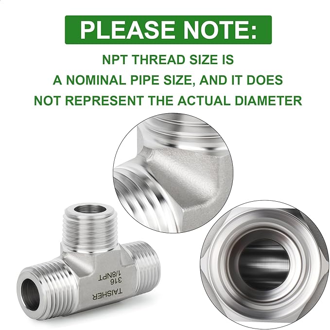 TAISHER 1PCS Forging of 316L Stainless Steel Tee Pipe Fittings, 1/8" x 1/8" x 1/8" NPT Male Pipe Fittings