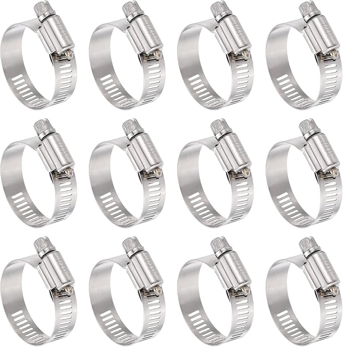 HARFINGTON 12 Pcs Hose Clamp 13/16"-1-1/2" (21-38mm) 304 Stainless Steel Adjustable Worm Gear Hose Clamp Assortment Kit for Fuel Line Pipe Plumbing Automotive Tube Mechanical