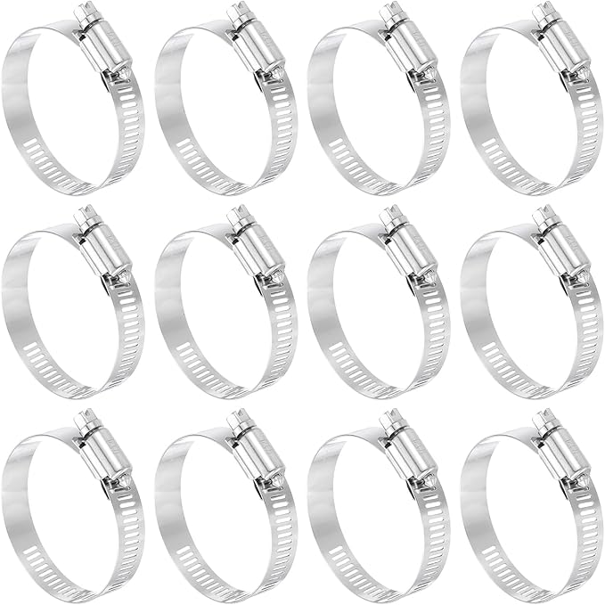 HARFINGTON 12 Pcs Hose Clamp 1-5/16"-2-1/4" (33-57mm) 304 Stainless Steel Adjustable Worm Gear Hose Clamp Assortment Kit for Fuel Line Pipe Plumbing Automotive Tube Mechanical