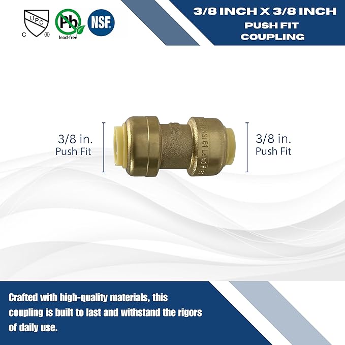 XFITTING Push Fit 3/8 Inch x 3/8 Inch, 3/8 in Push Fit Coupling, 27-6-6=10XX, 10 Pieces