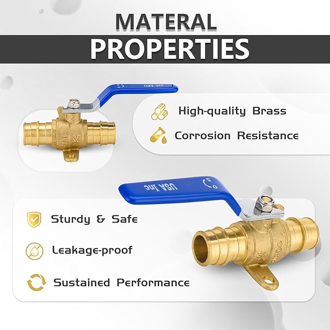10-Pack Foskan 3/4" Brass PEX Expansion Drop Ear Ball Valve with Blue Handle, Full Port Shut-off Valve for Hot and Cold Water Distribution