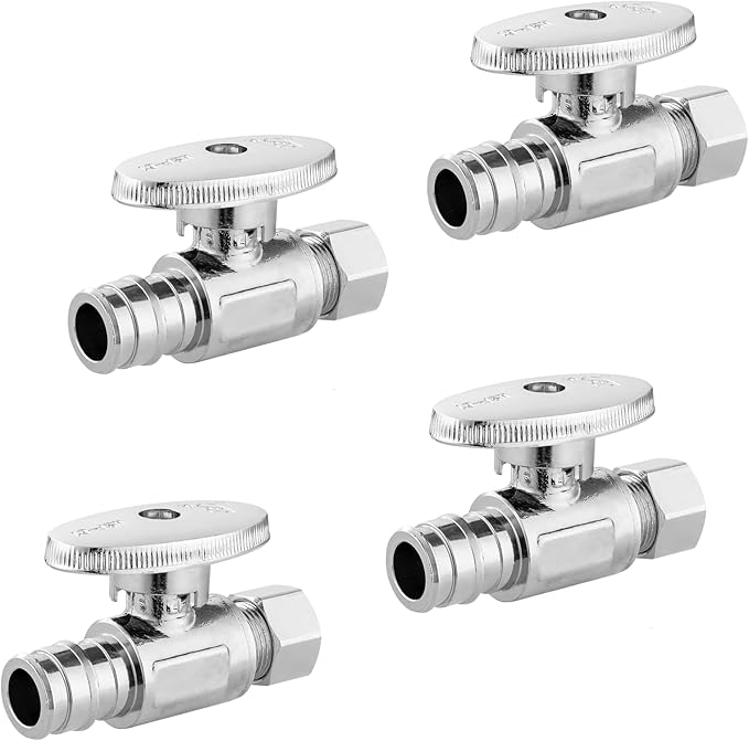 Straight Stop Valve,1/2 Inch Pex Expansion X 3/8 Inch OD Compression Straight Shut-off Valve with 1/4 Turn on/off (Pack of 4,ASTM F1960)(VALVE098-4Pack)