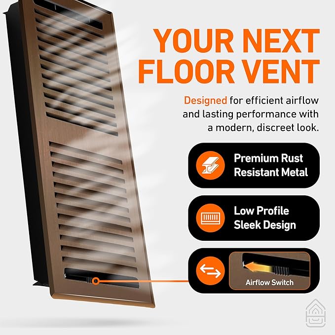 2X10 Floor Vent Covers Floor Register with Mesh Cover Trap, Heat and Air, Walkable Metal Floor Vent for HVAC Duct, Contemporary, Oiled Bronze