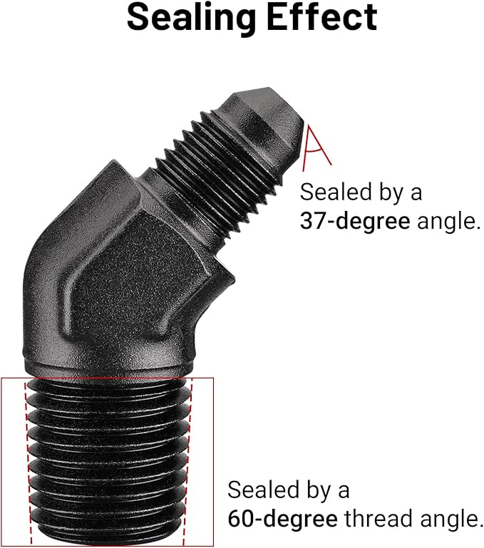 EVIL ENERGY 3AN Male Flare to 1/4" NPT Pipe 45 Degree Fitting Adapter Aluminum Black