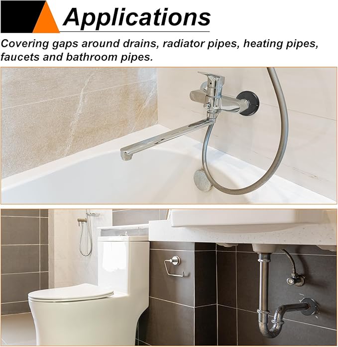 HARFINGTON 4pcs Wall Split Flange 11mm/0.4" Self-Adhesive Plumbing Cover Plates ABS Plastic Round Escutcheon Plate Buckle Design for Water Pipe Bathroom Kitchen Decoration, Black