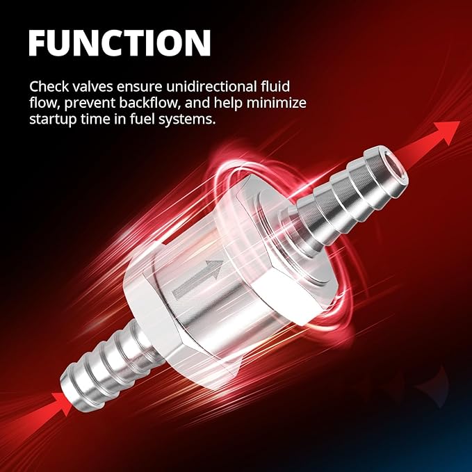 EVIL ENERGY 5/16'' (8mm) Check Valve, 3 Pcs Aluminum One Way Fuel Check Valve for Gasoline, Diesel & Coolant with Universal Hose Clamps, Silver