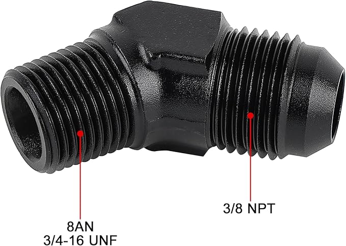 EVIL ENERGY 8AN Male Flare to 3/8" NPT Pipe 45 Degree Fitting Adapter Aluminum Black