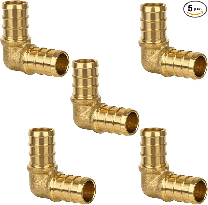 Pex Fittings, 1/2" Pex 90 Degree Elbow, Heavy-Duty Brass Crimp Fittings for PEX Pipes with Leak-Resistant Construction, NSF & UPC Certified, 5-Pack