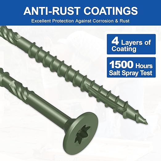 #10 x 3” Deck Screws, 316Pcs Star Drive Wood Screws, Rust Resistant Timber Screws for Timber/Log/Landscaping Wood, T25 Star Bit Included, Green
