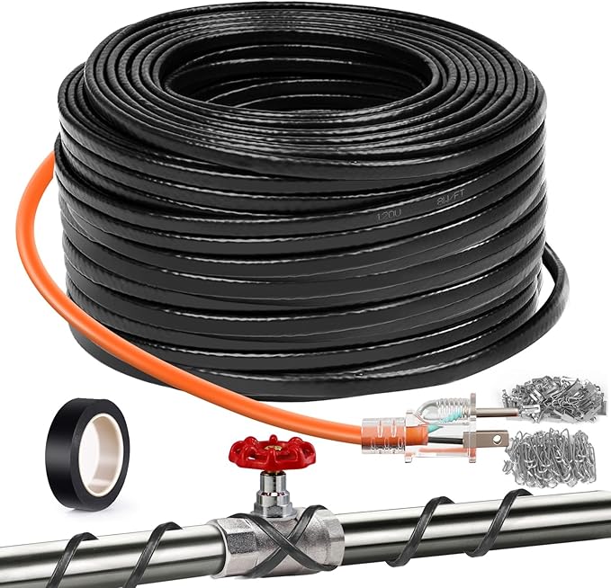 75FT（3FT-200FT） Pipe Heating Cable for Pipe Freeze Protection, Heat Cable for Water Pipes(Metal and Plastic), Pipe Heat Tape Keeps Water Flowing at -40°F 5w/ft, 120V Plumbing fixture