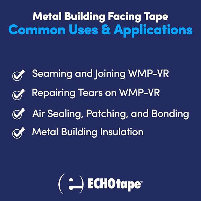ECHOtape FS-G7731 Metal Building Insulation Tape | All Weather Lamtec WMP-VR Facing Tape | White Seam and Repair Tape | Cold Weather Adhesive | 2.83 in x 50 yds | (Case of 16)"