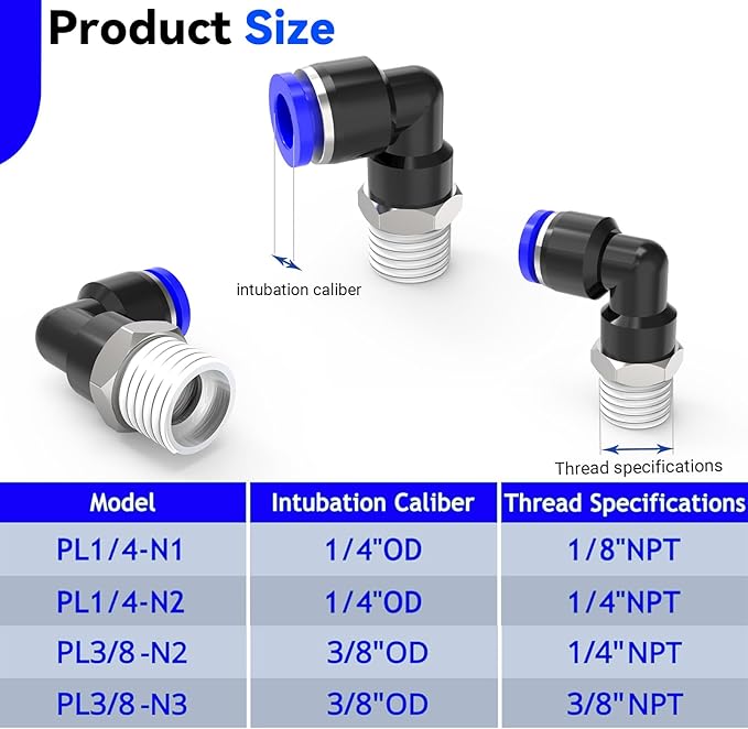 Nickel-plated Iron 3/8"Tube OD x 1/4"NPT 20Packs Quick Release Connectors Elbow Thread Push to Connect Tube Fittings