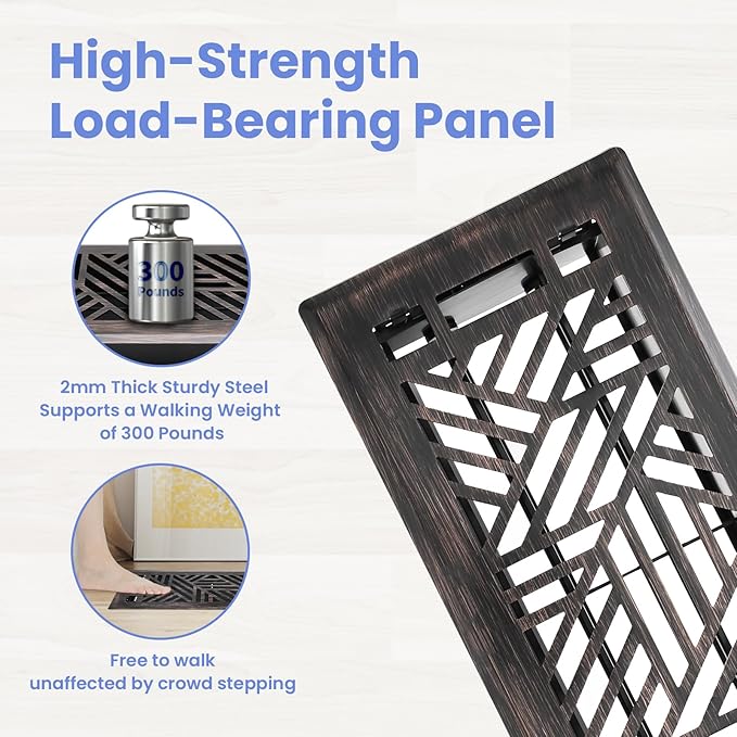 4x10 Inches 2 Pack Heavy Duty Walkable Floor Register Easy Adjust Air Supply Lever Floor Vents - Brooklyn Design - Vent Cover for Home Floor - Oil Rubbed Bronze