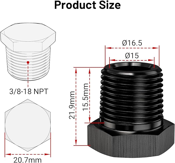 EVIL ENERGY 3/8" NPT Plug Male Hex Head Fitting Adapter Aluminum Black