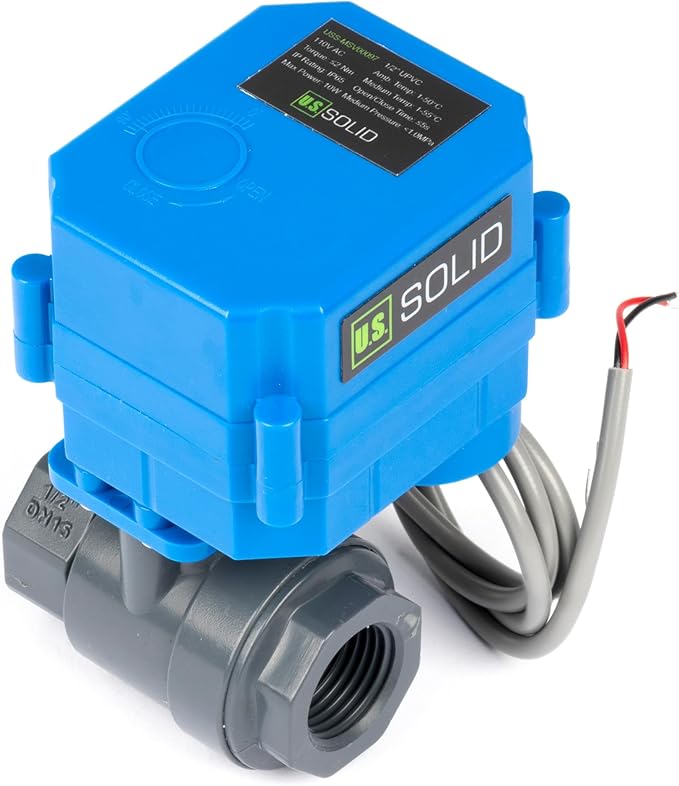 U.S. Solid 1/2 inch UPVC Motorized Ball Valve - AC 85V-265V Plastic Electrical Ball Valve with Full Port, 2 Wire Auto Return, Normally Closed