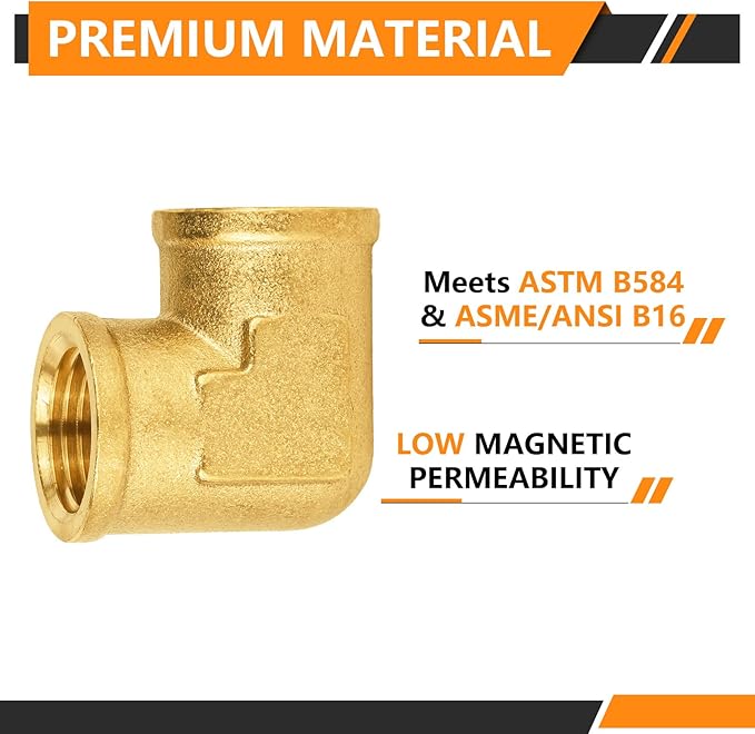 20-PCs HeSun Brass Pipe Fitting, 1/2" x 1/2" NPT Female 90-Degree Barstock Street Elbow
