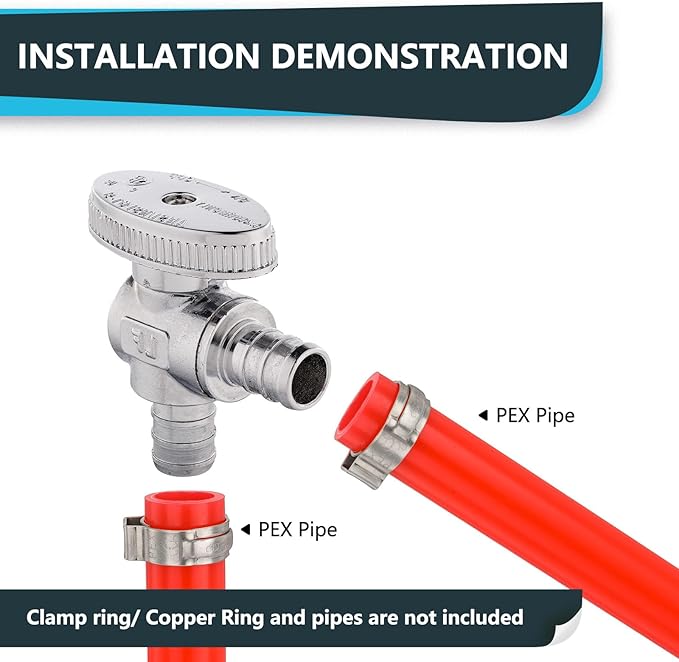 (Pack of 30) Seelink Pex Crimp 1/4 Turn Angle Stop Valve, 1/2" Pex Barb Crimp (F1807), Chrome Plated Brass(VALVE102-30Pack)