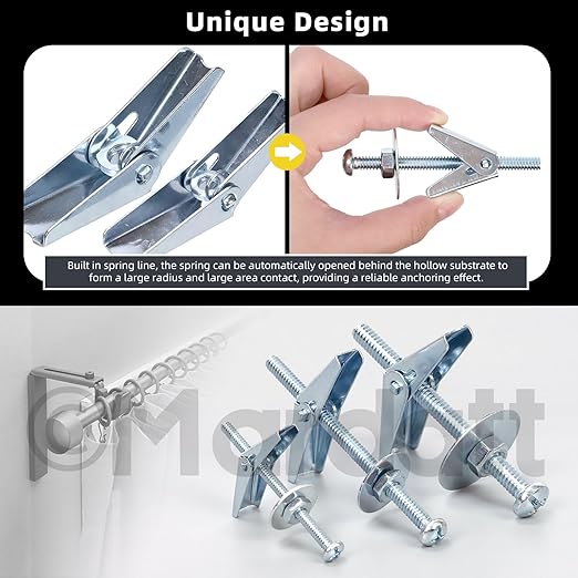 48 Sets 3 Sizes Toggle Bolts and Wing Nut Assortment Kit, 1/8" 3/16" 1/4" Metal Toggle Bolts Round Head Toggle Wing Nut Bolt Set Butterfly Toggle Anchors for Hanging Heavy Items on Drywall