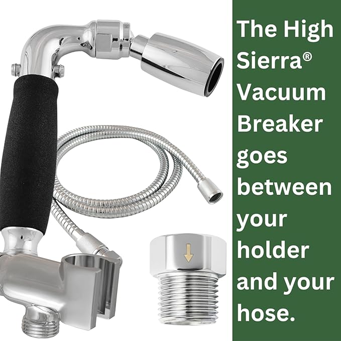 High Sierra® - Solid Metal Certified Vacuum Breaker and Backflow Preventer for Handheld Shower Heads - Polished Chrome Finish