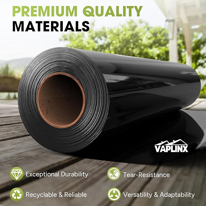 10 Mil Black Plastic Sheeting 5x100 FT – Heavy Duty Polyethylene Plastic Rolls for Garden, Black Plastic Rolls for Crawl Space Vapor Barrier, Construction, Landscaping, Weed and Moisture Control