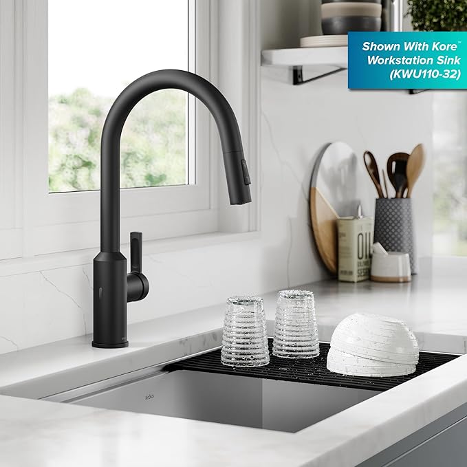KRAUS Oletto Touchless Sensor Pull-Down Single Handle Kitchen Faucet in Matte Black, KSF-2830MB