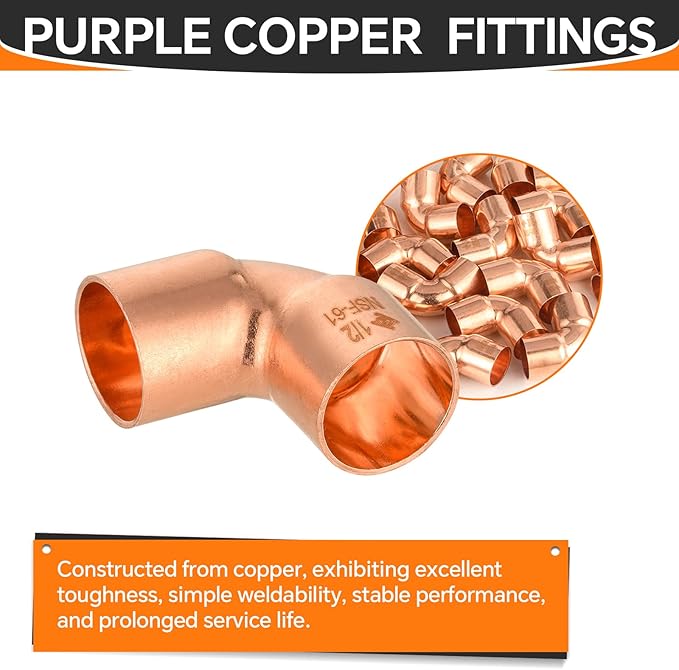HeSun 150-Pack Copper Fittings, 1/2-Inch Short Radius 90-Degree Copper Elbow, C x C with Sweat Solder Connection