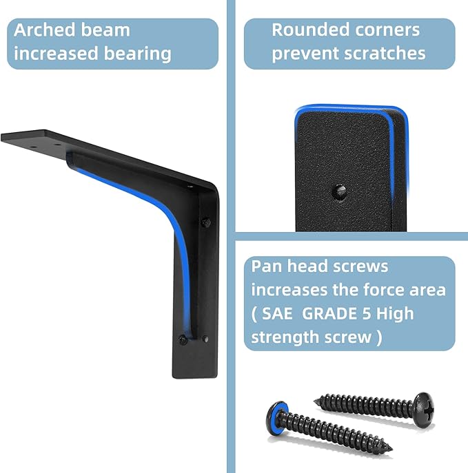 10"x 6"Shelf Brackets,L Shelf Brackets,max Load 300lbs, Vertical Angle, Premium Alloy Metal Heavy Duty Shelf Bracket, high Strength Mounting Hardware Included, Corner Brace Joint,Pack of 4.