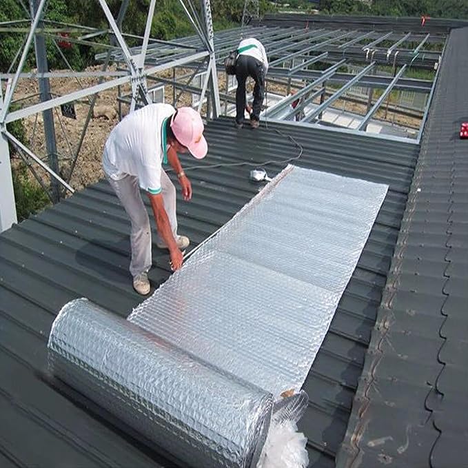 5mm Double-Sided Aluminum Foil Bubble Insulation - Self-Adhesive, Flame Retardant, Thermal Moisture Barrier, Waterproof, for Pipes, Roof, Walls(Size:20㎡,Color:Fixed Width 1m)