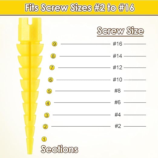 10 Pcs Wood Anchor, Stripped Screw Hole Repair Kit for Wood, Door, Fixing Stripped Screw Holes, Fits Wood Screws Sizes #2 to #16(Yellow)