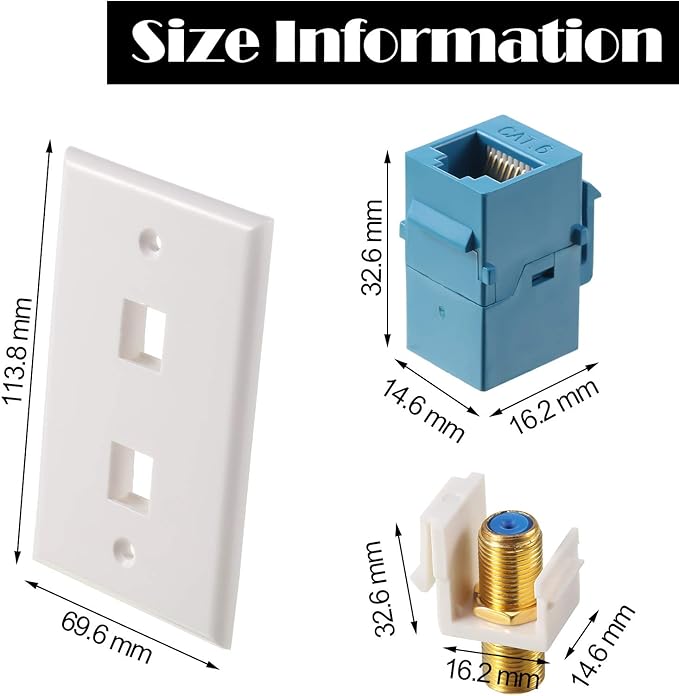 Weewooday 16 Pieces Cat 6 Ethernet Wall Plates, Cat 6 Coax Wall Plate with Ethernet Port and Gold-Plated TV Coax F-Type Port (Blue)