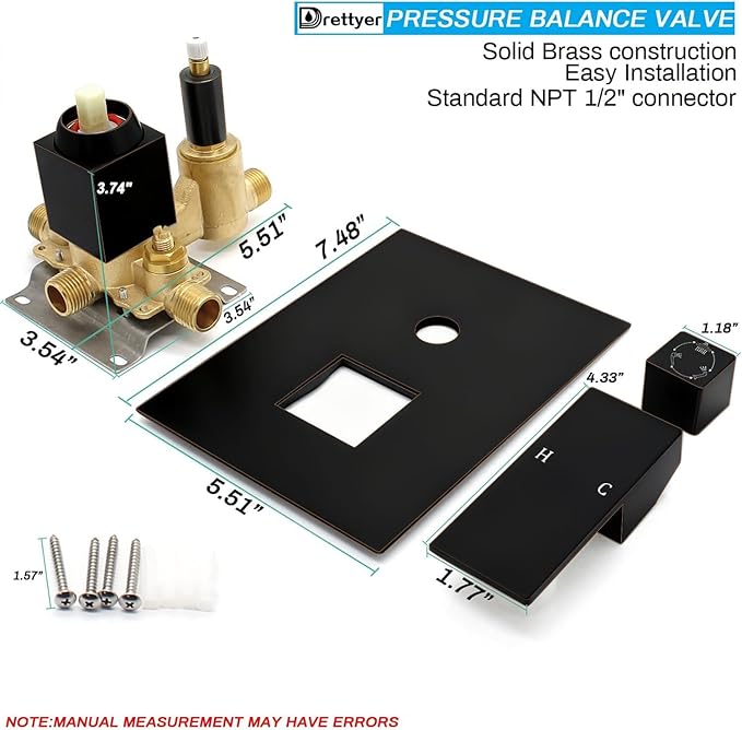 Solid Brass 3 Way Outlet Function Shower Diverter Valve, Drettyer Pressure Balancing Mixer Mixing Rough-In Valve Kit Replacement, Oil Rubbed Bronze
