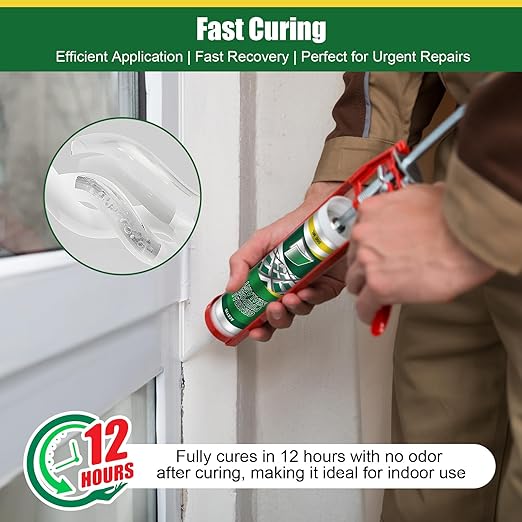 2 Pack Clear Silicone Sealant Caulk, 10.1 oz 100% Waterproof Silicone Sealant Adhesive Clear Caulk Tool for RV Marine Home Window Roof Door Kitchen Bathroom Bathtub Shower Auto Leakproof Seal