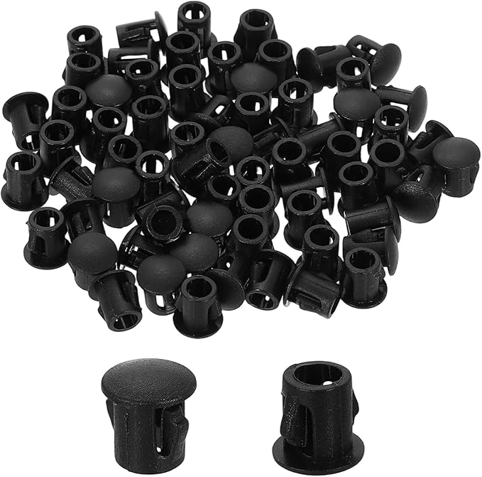 uxcell 70Pcs Plastic Hole Plugs, 5mm(3/16") Flush Type Panel Plugs, Round Snap Knockout Locking Plugs for Furniture Insert End Caps Panels, Black