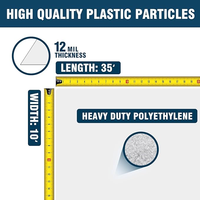 Crawl Space Vapor Barrier, 12mil 10'x35', Plastic Drop Cloth Covering for Crawlspace Encapsulation, 12 Mil Vapor Barrier, Thick Plastic Sheeting, Black and White Panda Film