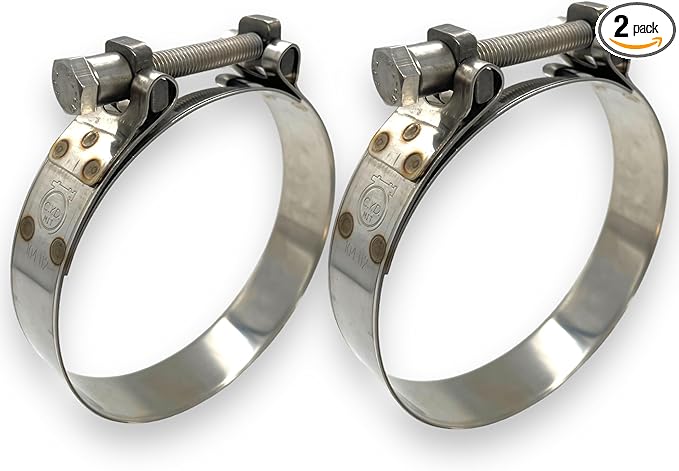 TT Heavy Duty Hose Clamps, 304 Stainless Steel T-Bolt Clamp, Adjustable Range 104-112 mm, Solid T-nuts and Wide Band for 4.25 Dryer Hose Clamp (4-4.41 inch, 2 pack)