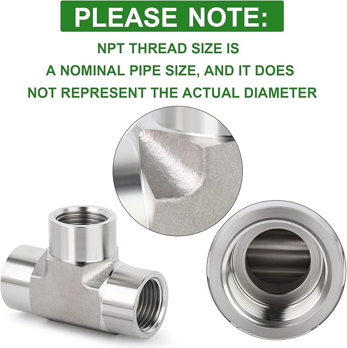 TAISHER 1PCS Forging of 304 Stainless Steel Tee Pipe Fittings, 1/2" x 1/2" x 1/2" NPT Female Pipe Fittings