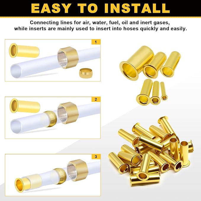 Siptenk 80PCS Brass Compression Tube Inserts for OD 5/16", Insert Tube Support Compression Sleeve Fitting, Sleeve Ferrules for Oil Water Air Pipe