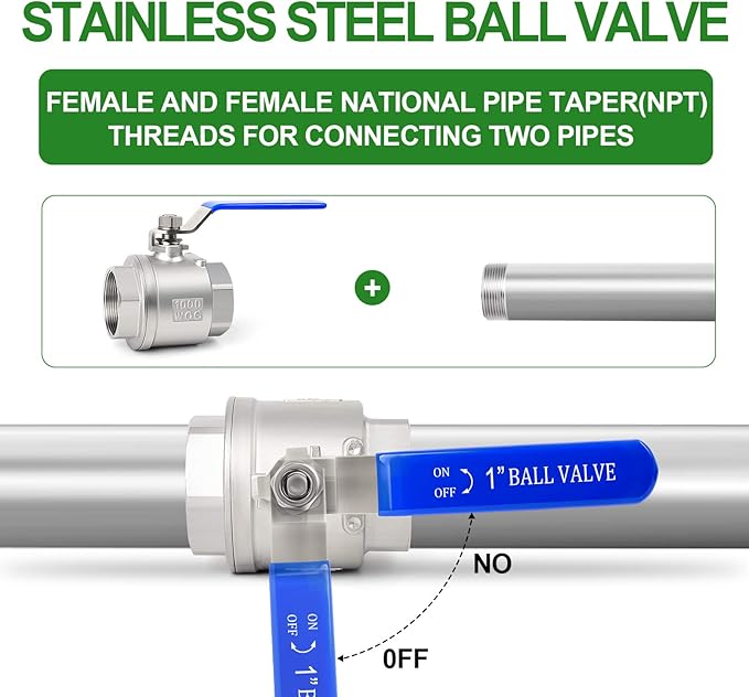 TAISHER 1 PCS 1 Inch FNPT Heavy Duty Full Porat Ball Valve 304 Stainless Steel with Blue Handles