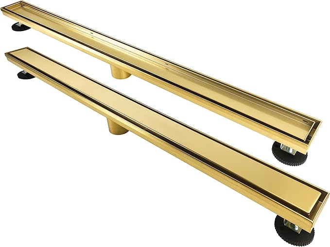 36 Inch Linear Shower Drain Gold Floor Drain with Removable SUS304 Stainless Steel CUPC Certificate and 2-in-1 Tile Insert Grate Cover