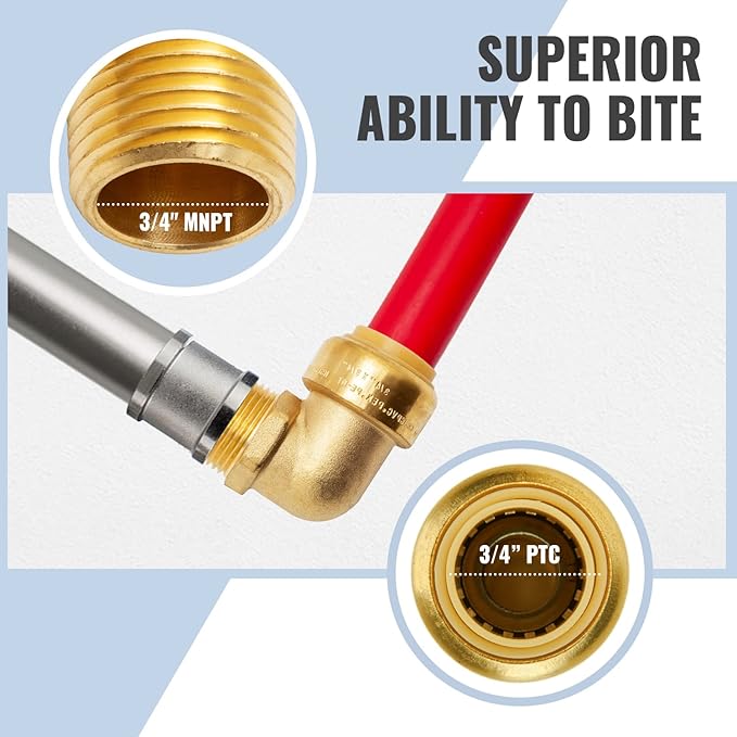 SUNGATOR 3/4 Inch Male Adapter Elbow, 3/4 Inch MNPT, No Lead Brass Push-to-Connect Plumbing Fittings for PEX Pipe, Copper, CPVC, with 1 Disconnect Clip and 1 Sealing Tape, Pack of 3