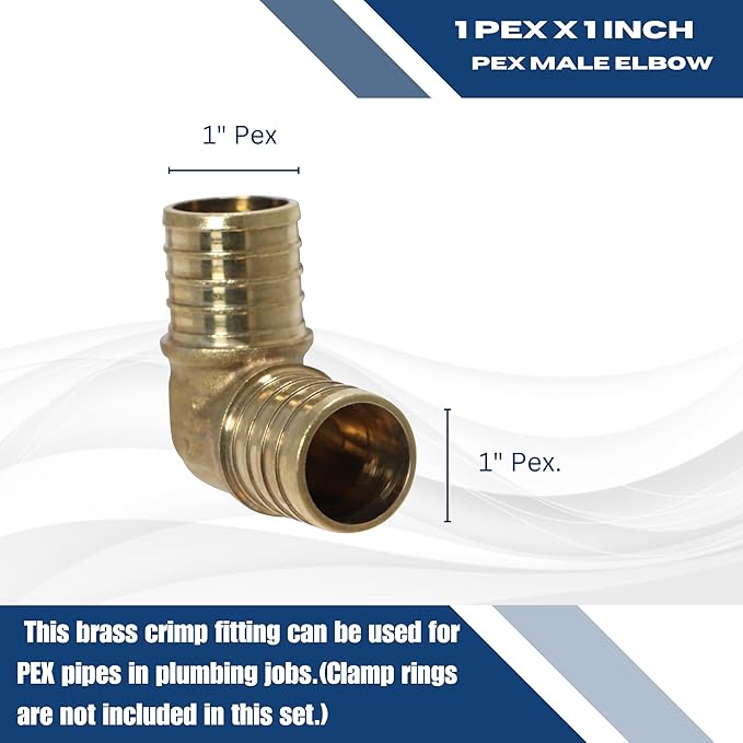 XFITTING Pex 1 Inch x 1 Inch Pex Elbow Brass Crimp Fitting, 23-1-2=10X, 10 Pieces