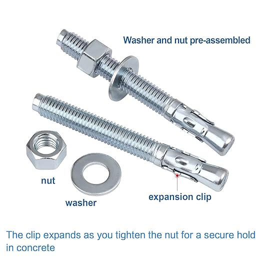 1/2 inch x 3-3/4 inch - 10 Pieces Wedge Anchor Zinc Plated Heavy Duty Fastener for Concrete