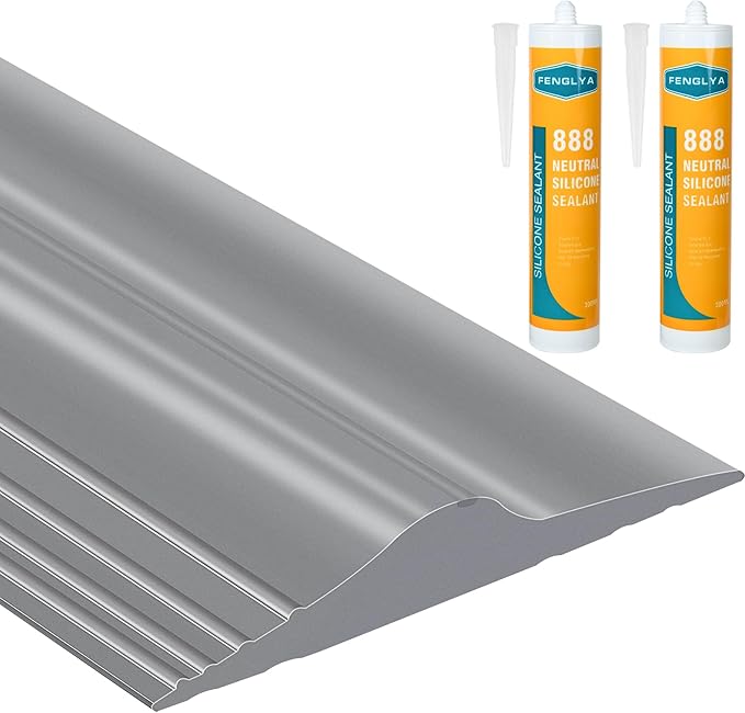 ToLanbbt 16.5Ft/5M Universal Garage Threshold Seal Strip with 300ml Black Adhesives, Garage Door Bottom Weatherproof Strip Rubber DIY Weather Stripping Replacement (Grey)