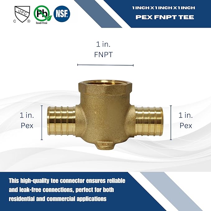 XFITTING Barb Crimp Pex 1 inch x 1 inch x 1 inch Female NPT Tee, Pex Female NPT Tee, 26-2-7=10XX, 10 Pieces